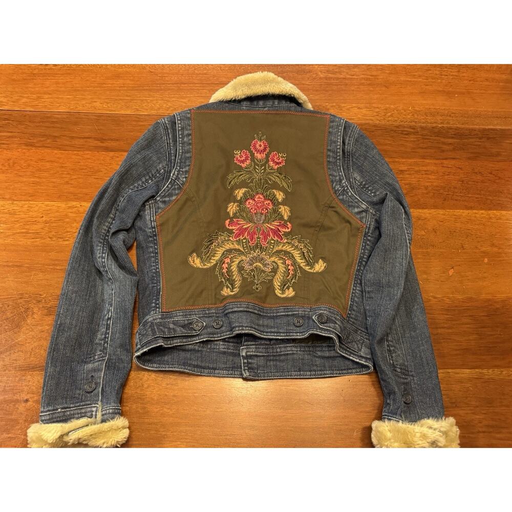 Small Retro Tommy Hilfiger Embroidered Flowers Jean Jacket Blue